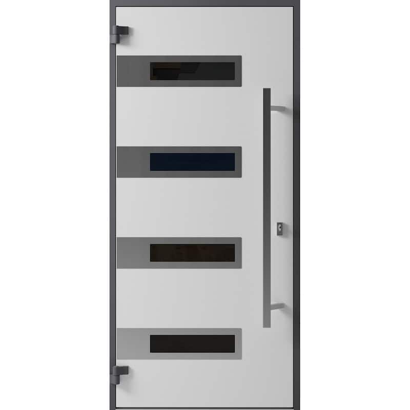 Front Exterior Prehung Steel Door Ronex 0131 Black Enamel Stainless Inserts Entry Metal Painted W36xH80 Left hand Inswing