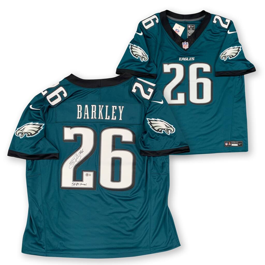 Saquon Barkley Autographed Philadelphia Eagles Super Bowl 59 Champs Signed Nike Limited Football Jersey Beckett COA C - 8' x 11'