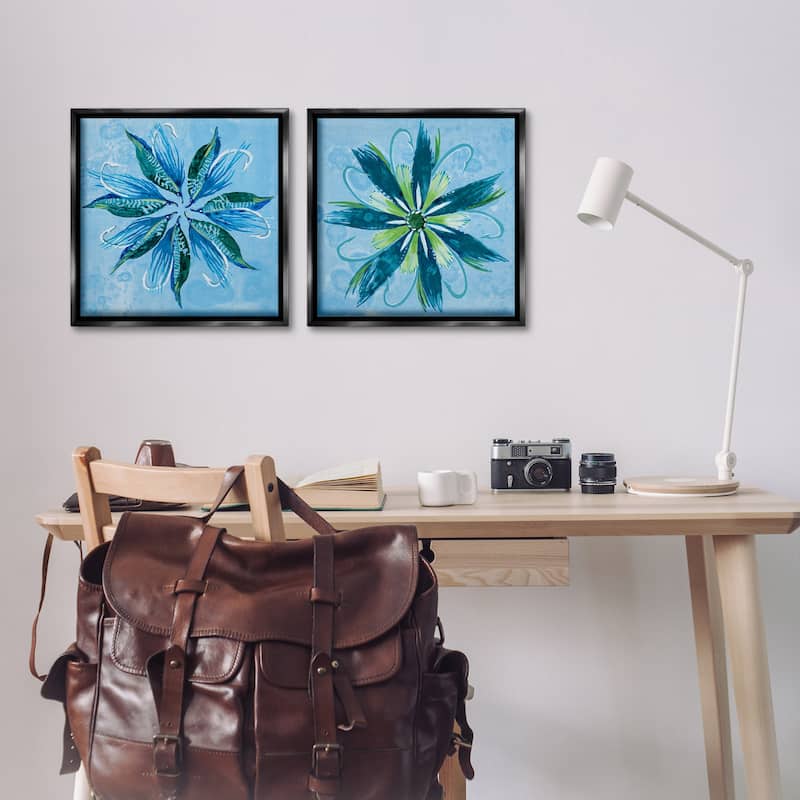 Stupell Whimsical Flower Shapes Framed Floater Canvas Wall Art Design By Liz Jardine (Set of 2)