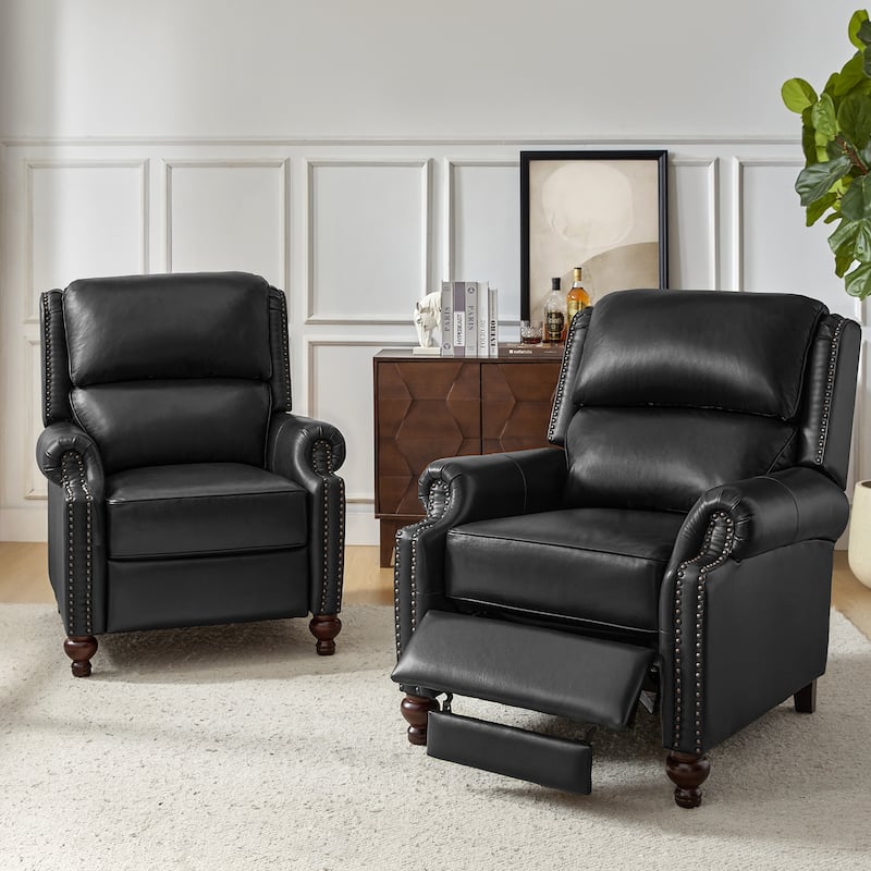 Gabriela Mid-Century Modern Genuine Leather Recliner with Tapered Block Solid Wood Feet Set of 2 by HULALA HOME