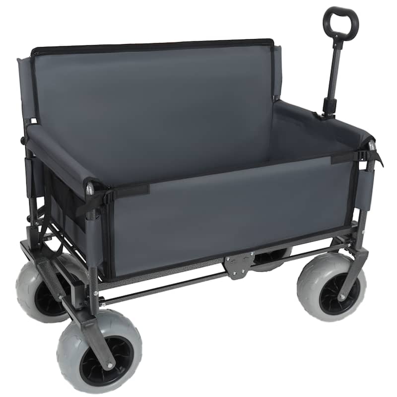 3-in-1 Folding Wagon with Bench Seat - 500lbs Capacity, 9"x4" Beach Tires for Camping & Beach