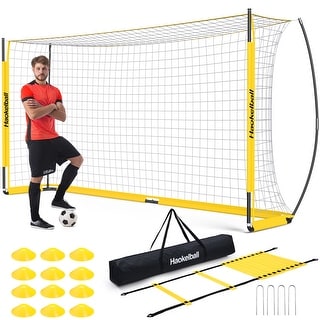 12x6ft Portable Haokelball Soccer Goal with 12 Cones, Agility Ladder, and Carry Bag for Backyard