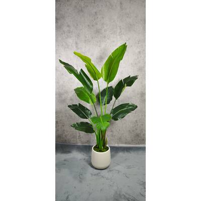 Artificial Banana Leaf Tree Bird Of Paradise in White Decor Pot
