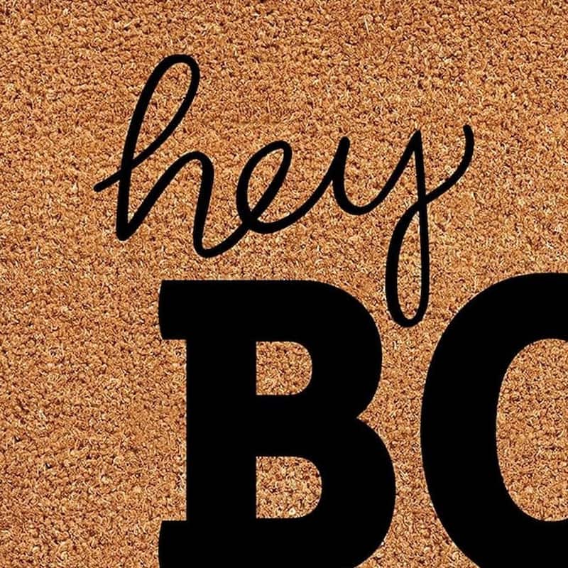 HomeRoots 24" X 36" Natural And Black Halloween Hey Boo Outdoor Coir Door Mat - 24.00' X '36.00