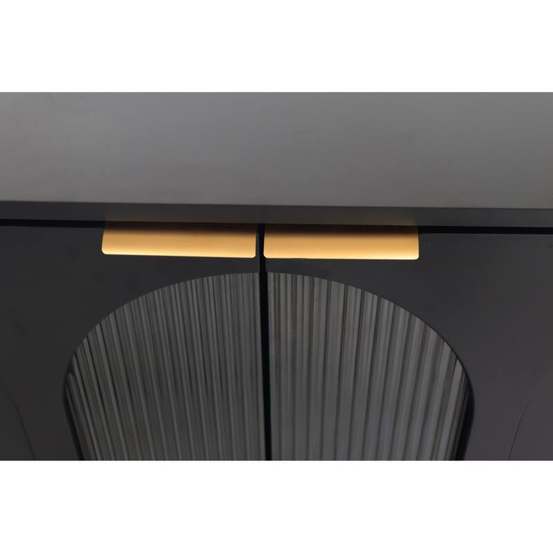 Black Sideboard Buffet Server Cabinet TV Console Table w/ 4 Glass Doors, Hallway Cabinet Adjustable Shelf Accent Storage Cabinet