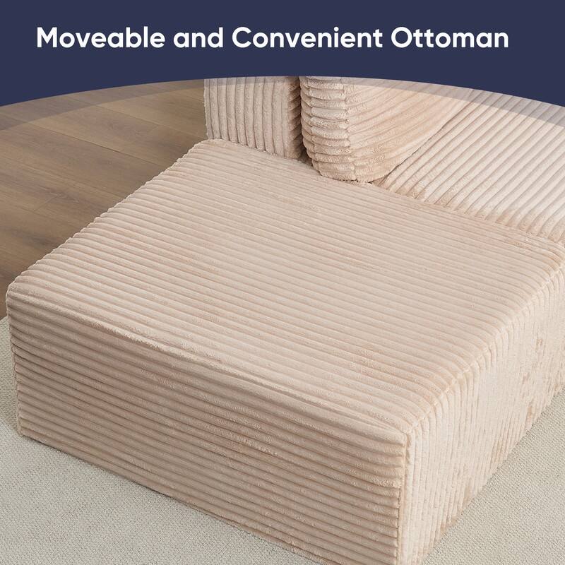 Mixoy 136"U-Shaped Modular Corduroy Sectional Sofa,7-Seater Deep Seats Sofa with Movable Ottoman - U-Shaped