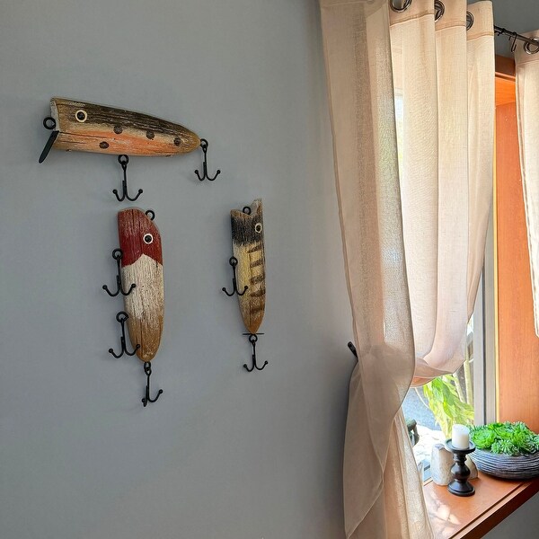 Fishing Lure Wall Hook Sculptures Set Of 3 Vintage Wood Metal 13