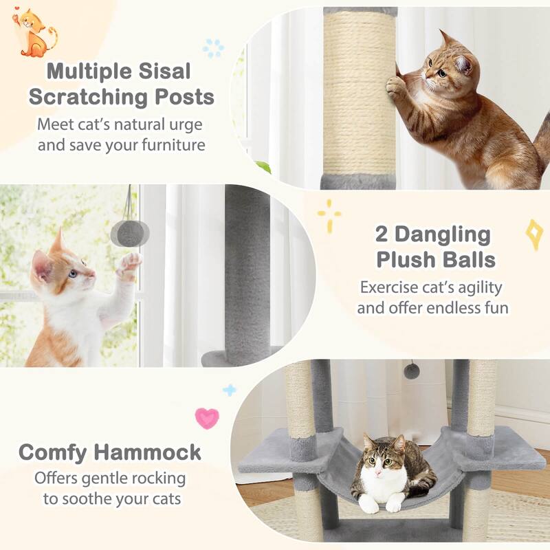 Costway 70” Large Cat Tree for Indoor Cats with Plush Top Perch, Dual - See Details