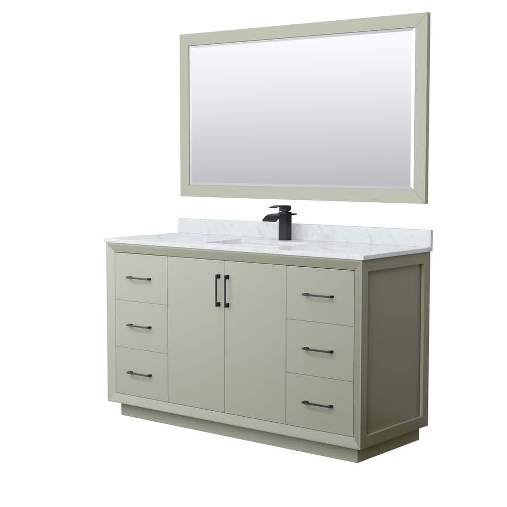 Strada 60-Inch Single Vanity Set, Carrara Marble Top, 58-Inch Mirror