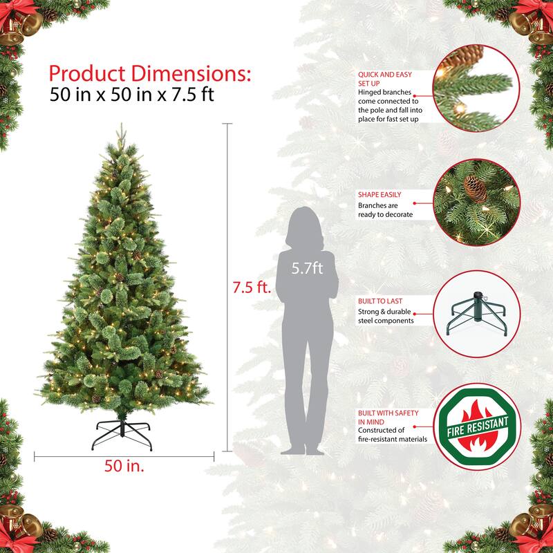 Puleo International Pre-Lit 7.5' Montana Pine Artificial Christmas Tree