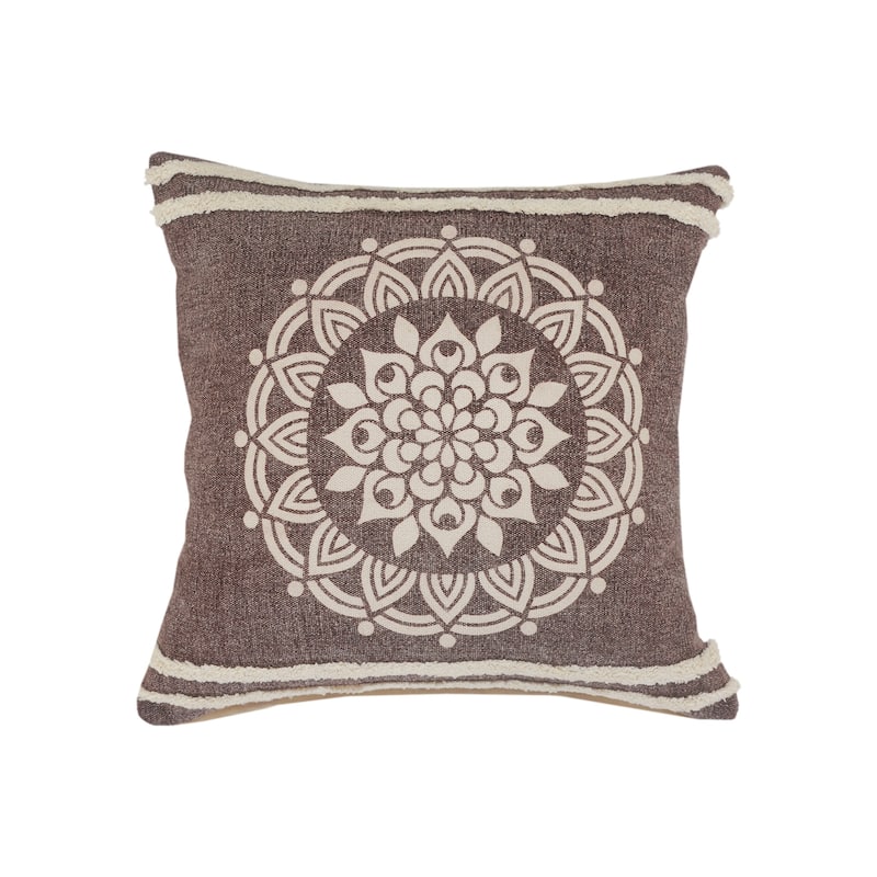 HomeRoots 20" Brown And White Floral Medallion Cotton Throw Pillow