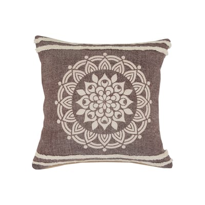 HomeRoots 20" Brown And White Floral Medallion Cotton Throw Pillow
