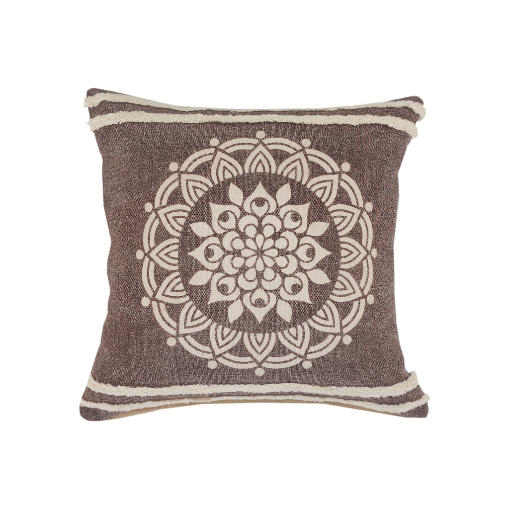 HomeRoots 20" Brown And White Floral Medallion Cotton Throw Pillow