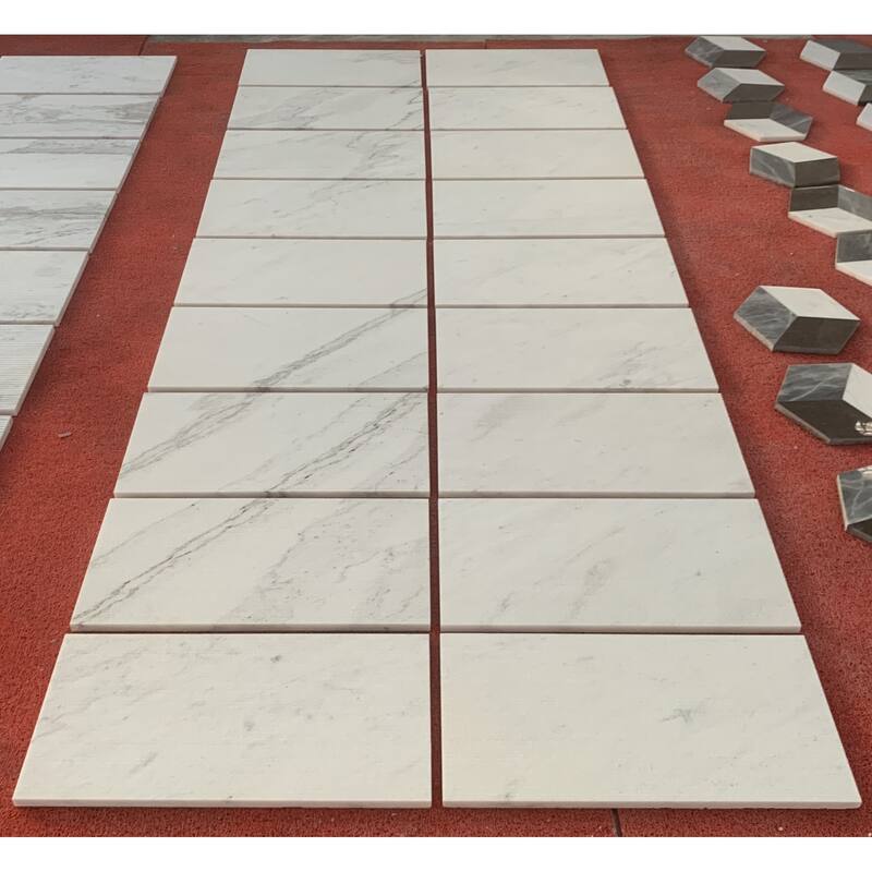 Roomfitters Natural Marble Wall Tile, FS Textured 3D Fluted Stone, Genuine Marble, 4-Piece Box, White