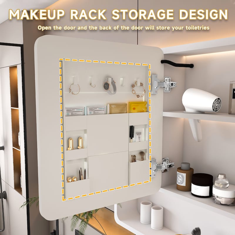 Aluminium Medicine Cabinet Mirror, 35 x 28 Inches Medicine Cabinet with 3 Colors LED Light and Defogging Function