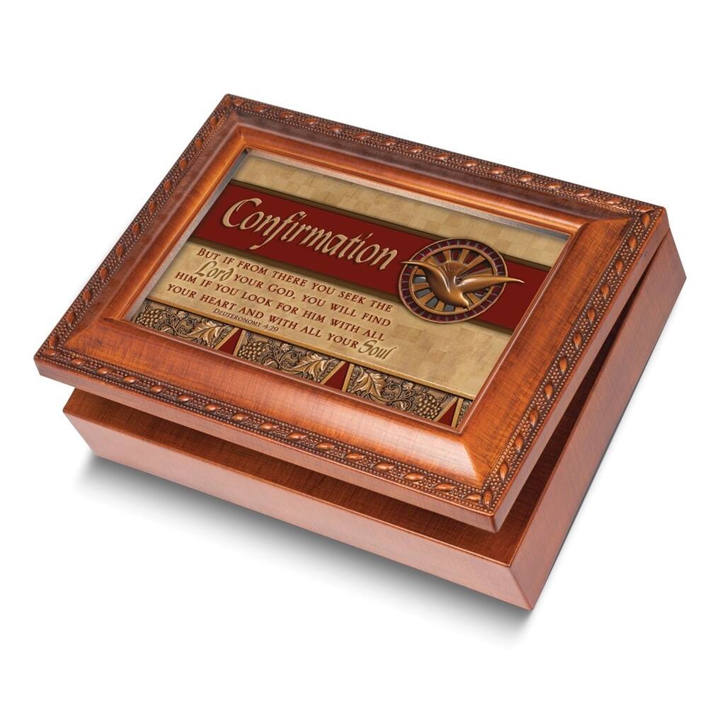 Curata Confirmation Musical Woodgrain Resin Jewelry Keepsake Box (Plays How Great Thou Art)