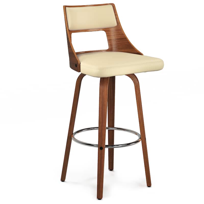WYNDENHALL Kaydee Contemporary 17" Swivel Bar Stool (Setof 2) in Cream Vegan Faux Leather - 20.3"D x 18.9"W x 40.75"H