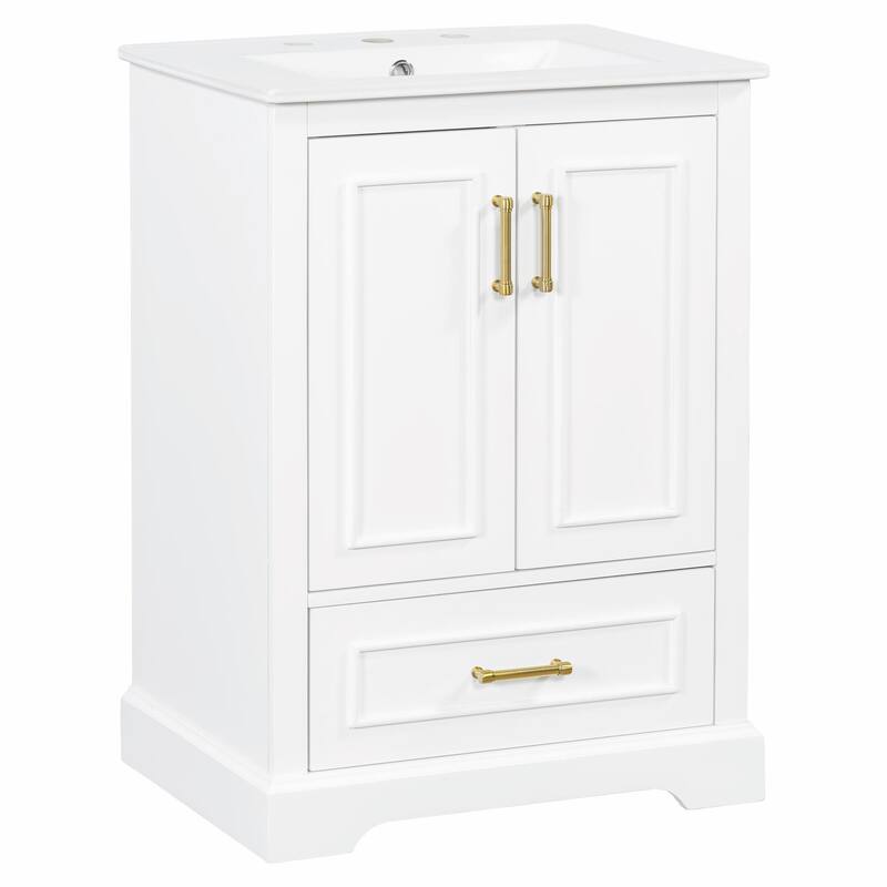 24" Bathroom Vanity with Sink - MDF Cabinet and Solid Wood Frame