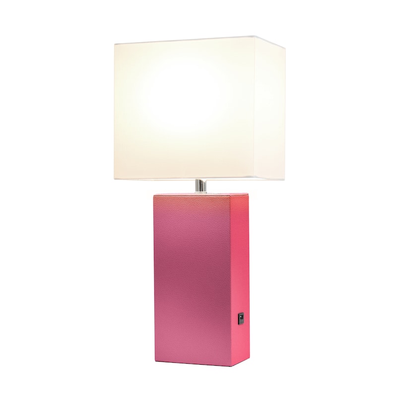 Elegant Designs 21" Modern Leather Wrapped Table Lamp with USB Port, With LED Bulb