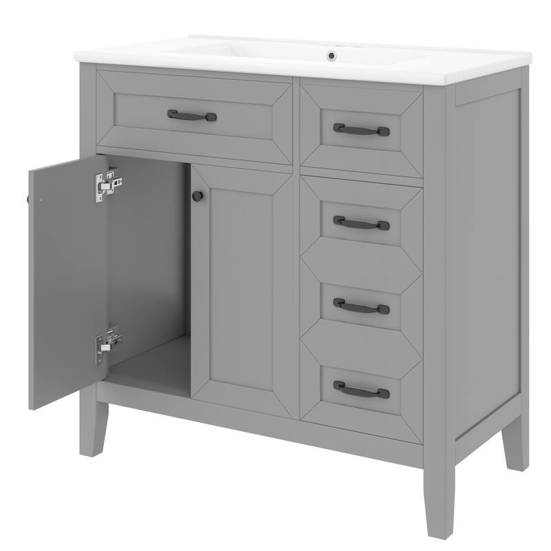 36" Bathroom Vanity with Sink Combo, Gray Bathroom Cabinet with Drawers, Solid Frame and MDF Board