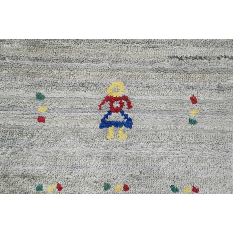 Hand Knotted Oriental Viscose Silk Carpet Tribal Animal Pictorial Greys & Charcoal Gabbeh Area Rug - 11' 10'' X 10' 2''