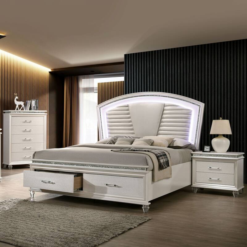 Xian Glam White Solid Wood 3-Piece Platform Bedroom Set w/ Storage by Furniture of America - California King
