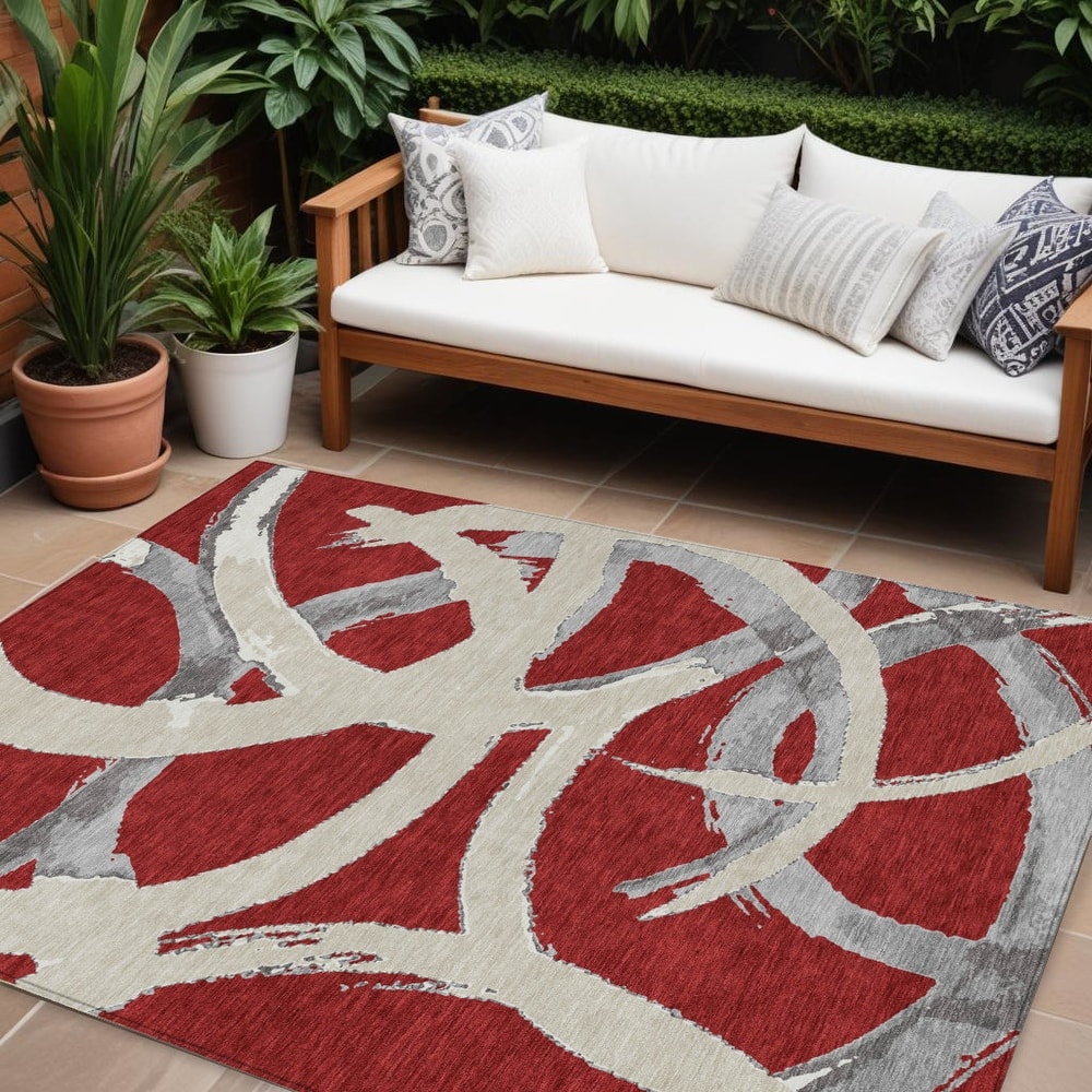 HomeRoots Abstract Transitional Rectangle Outdoor Rug