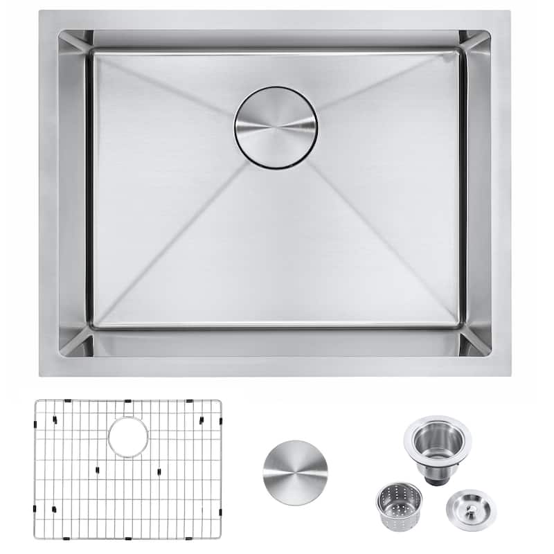 304 Premium Stainless Steel Single Bowl 23''x18''x9'' Undermount Handmade Kitchen Sink - 18*25.78*9
