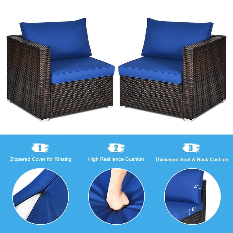 2PCS Patio Rattan Sectional Conversation Sofa Set - 29.5" x 29.5" x 25.5" (L x W x H)