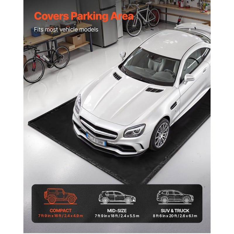 Black PVC Garage Floor Containment Mat with Waterproof, Non-Slip and Full Coverage