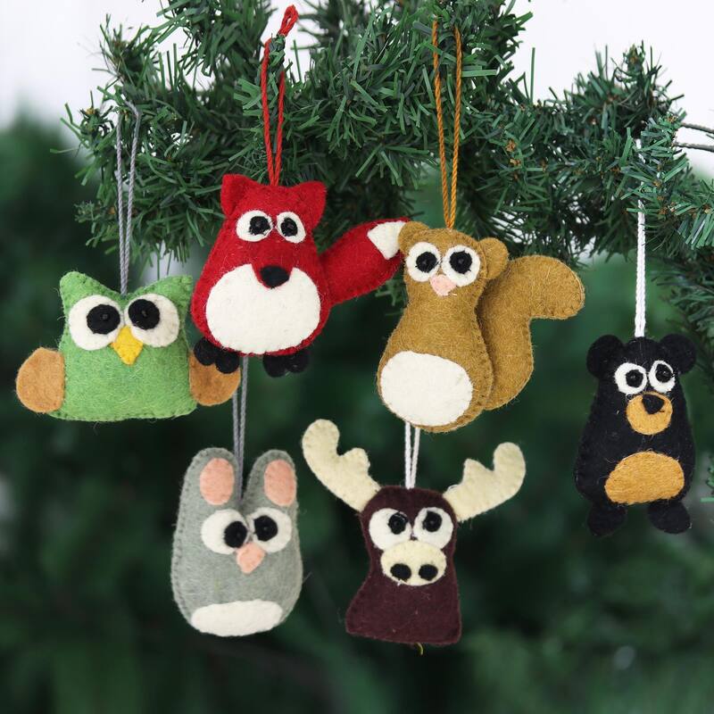 Novica Handmade Woodland Friends Wool Felt Ornaments (Set Of 6)