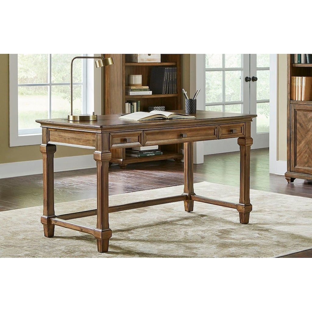 Traditional Wood Writing Desk, Office Desk, Storage Table, Brown