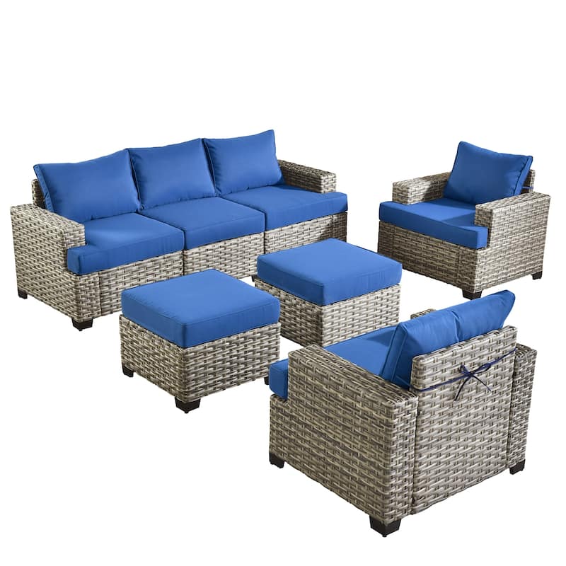 XIZZI 7 Pieces Patio Furniture Wide Armrest Conversation Sofa Set with Ottomans