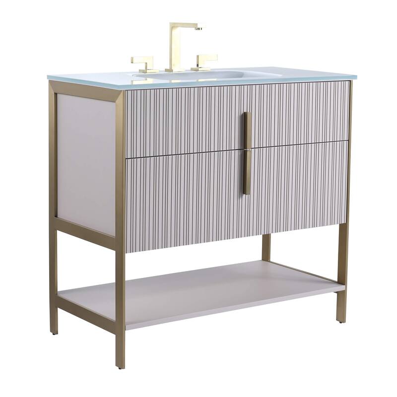 Fine Fixtures Serenity Modern bathroom vanity - Bright Taupe - Satin Brass Hardware