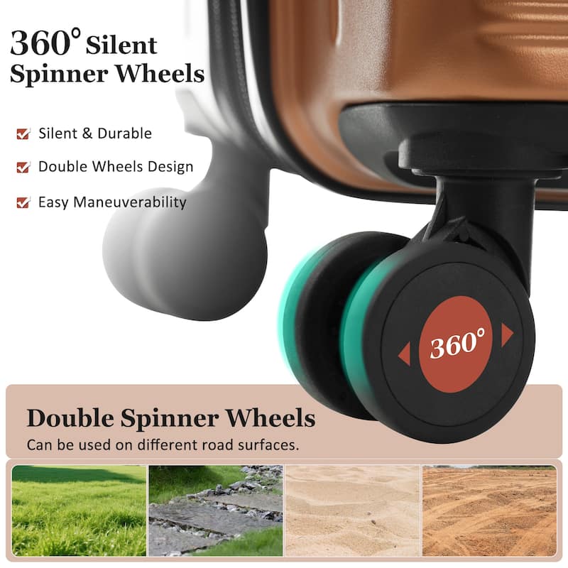 Luggage Sets 5 Piece with Half-opening, Hardside Carry On Suitcase Set with Double Spinner Wheel, with USB Port,TSA Locks