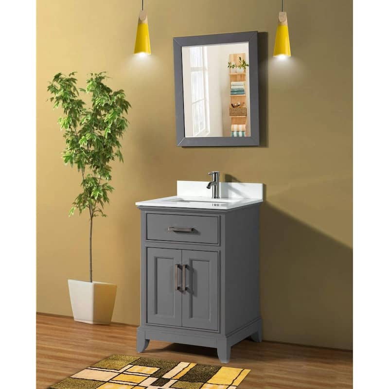 Vanity Art 30" Single Sink Bathroom Vanity Set with Engineered Marble Top and Free Mirror