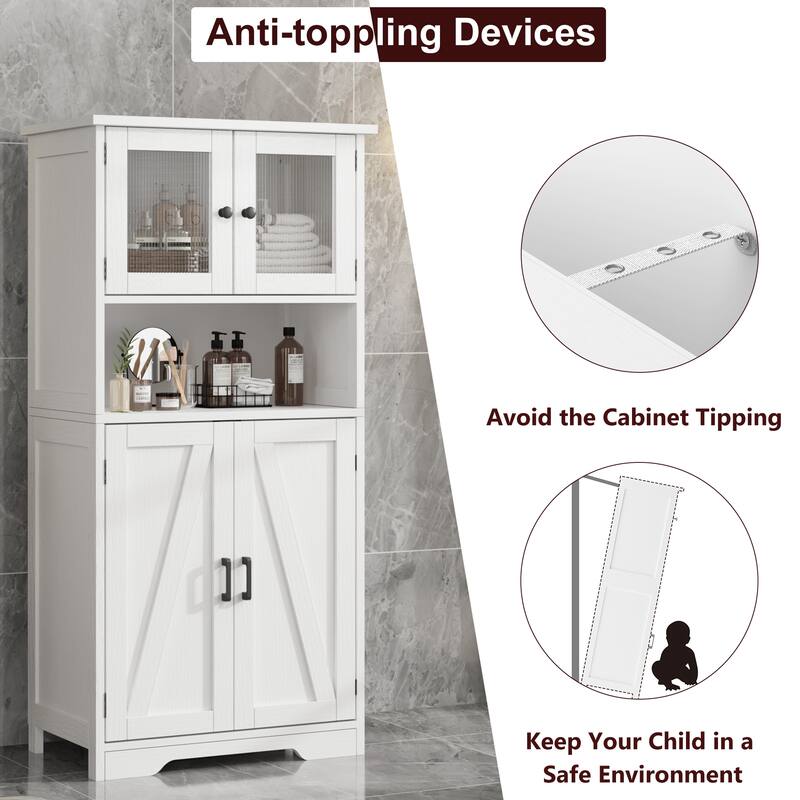 Kitchen Pantry Storage Cabinet with Glass Doors & Adjustable Shelves