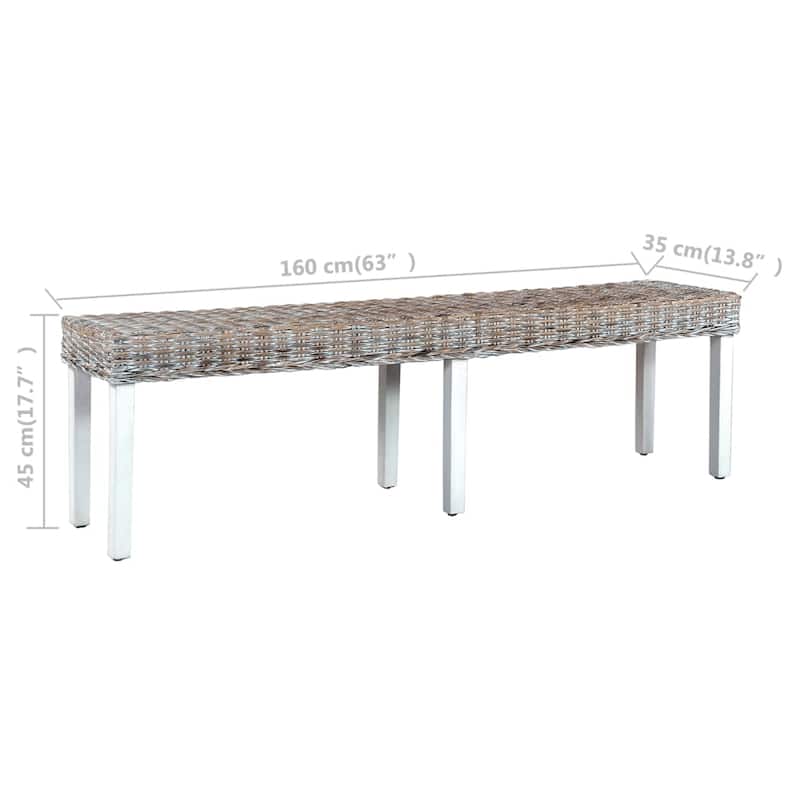 vidaXL Bench 63" White Natural Kubu Rattan and Solid Mango Wood