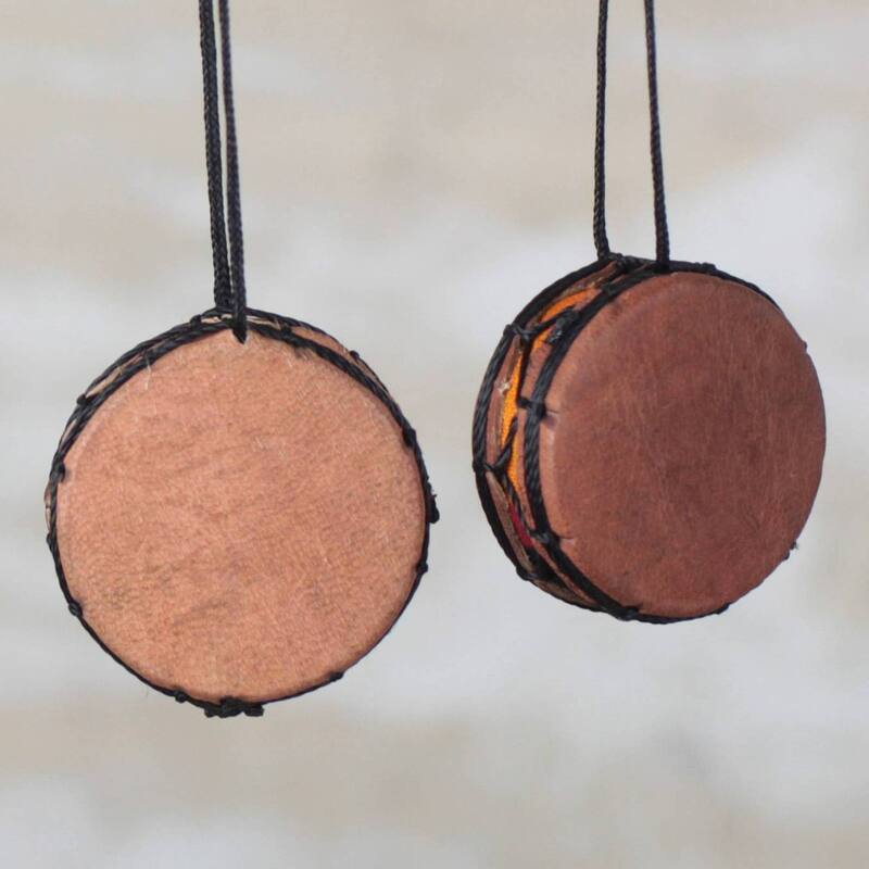 NOVICA Bass Drum, Leather ornaments (set of 4)
