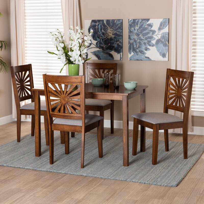 Olympia Modern styled Fabric Upholstered and Brown Finished Wood Dining Set