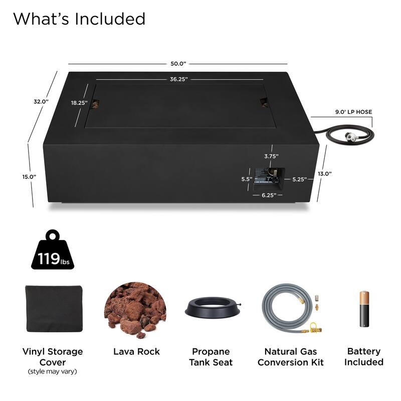 Aegean 50" Rectangle Gas Fire Table in Weathered Slate by Real Flame