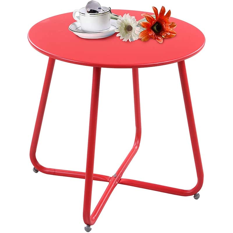 Clihome Outdoor Modern Steel Round Accent Side Table - Red