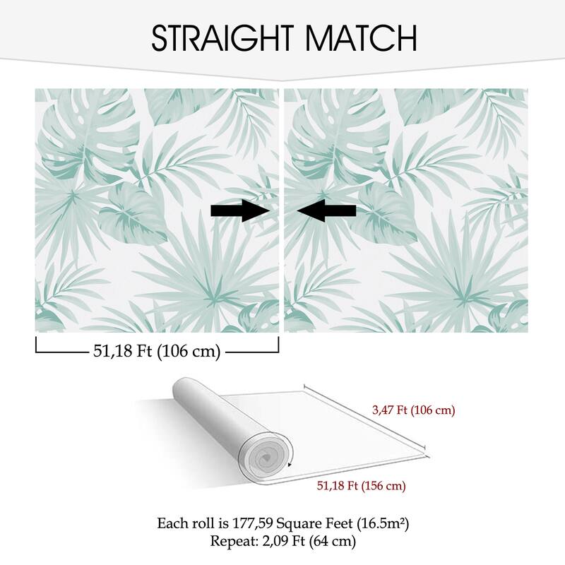 SUSSEXHOME Removable Wallpaper-Waterproof, Strippable, Light Resistance & Cleanable Wall Paper Roll-Wallpaper-Palms