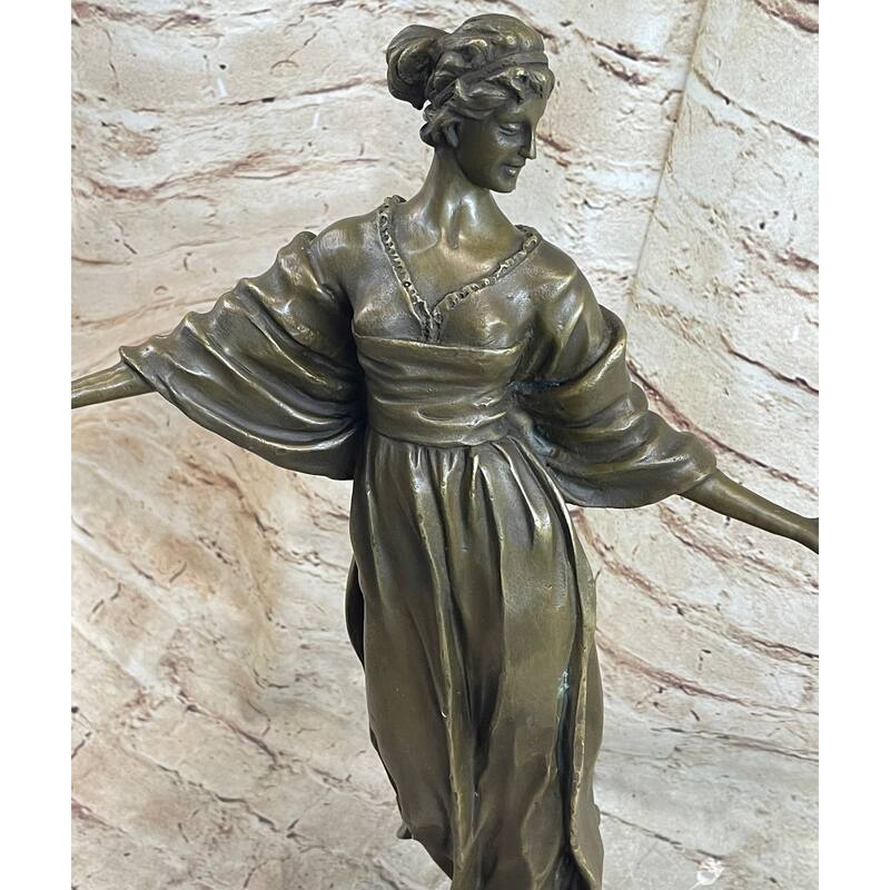 French 19Th Century Woman Holding Mirror Bronze Statue Sculpture Figure 19 Inches X 11 Inches