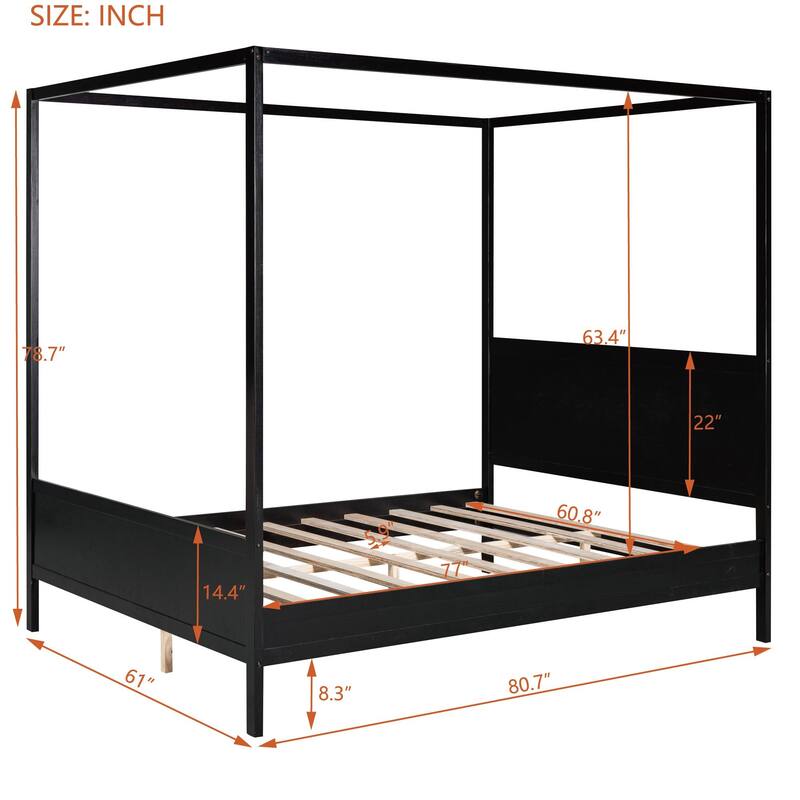 Queen Size Platform Bed Traditional-Modern Style Headboard and Footboard, Enhanced by Solid Wood Slats Support