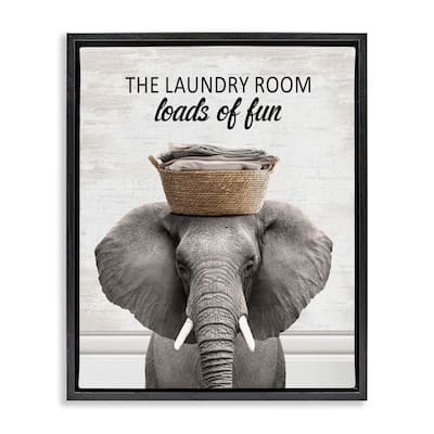 Stupell Loads Of Fun Laundry Elephant Framed Floater Canvas Wall Art Design By Lettered and Lined