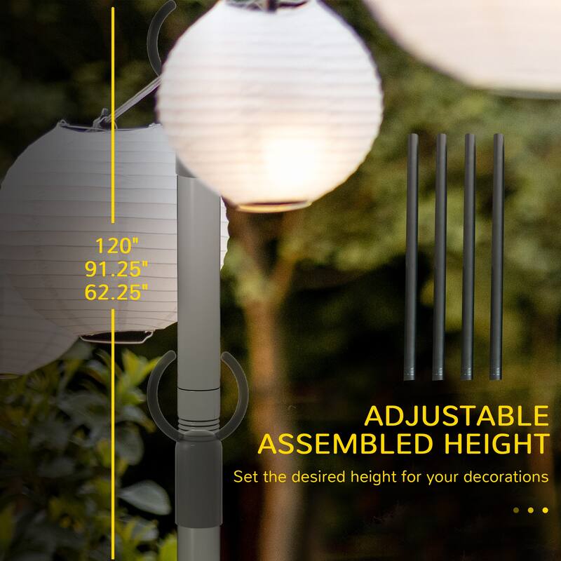 Outsunny 4 Pack of String Light Poles, 10' Light Poles for Hanging Outside Decor, Steel Lighting Stand