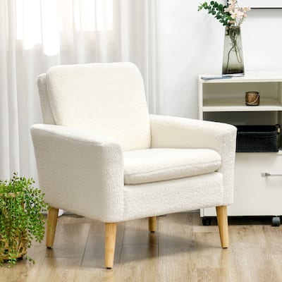 Teddy Accent Chair Modern Armchair w/ Wood Legs Cream