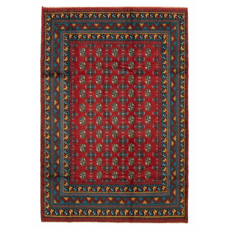 ECARPETGALLERY Hand-knotted Uzbek Kargahi Red Wool Rug - 6'8 x 9'6 - 6'8 x 9'6 - Red