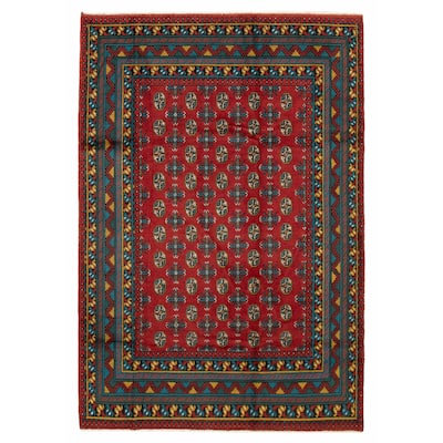 ECARPETGALLERY Hand-knotted Uzbek Kargahi Red Wool Rug - 6'8 x 9'6